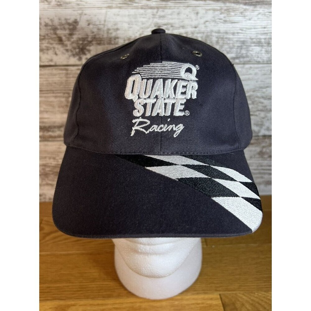 Vintage Quaker State Racing Checkered Flag Adjustable Gray Hat Cap NEW